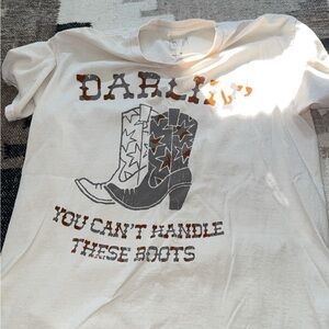 Full Tilt Cream Graphic Tee with Cowboy Boots